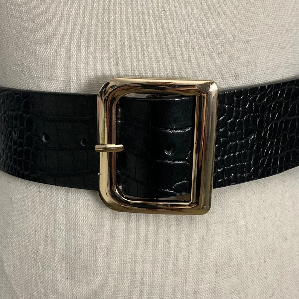 Elegant Black Belt with Gold Buckle